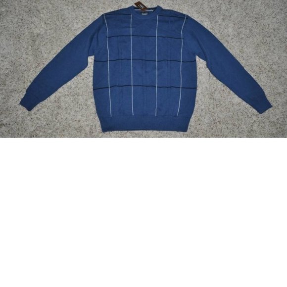 Mens Sweater Haggar Blue Windowpane Small Long Sleeve Crew Neck Cotton - Picture 1 of 3